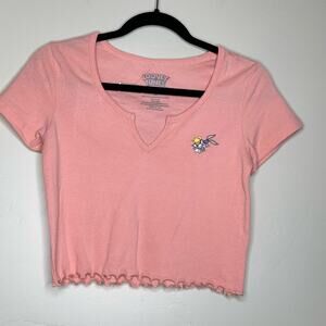 Looney Tunes Graphic Cropped T-Shirt Babs Bugs Bunny Lettuce Edge Trim NWT